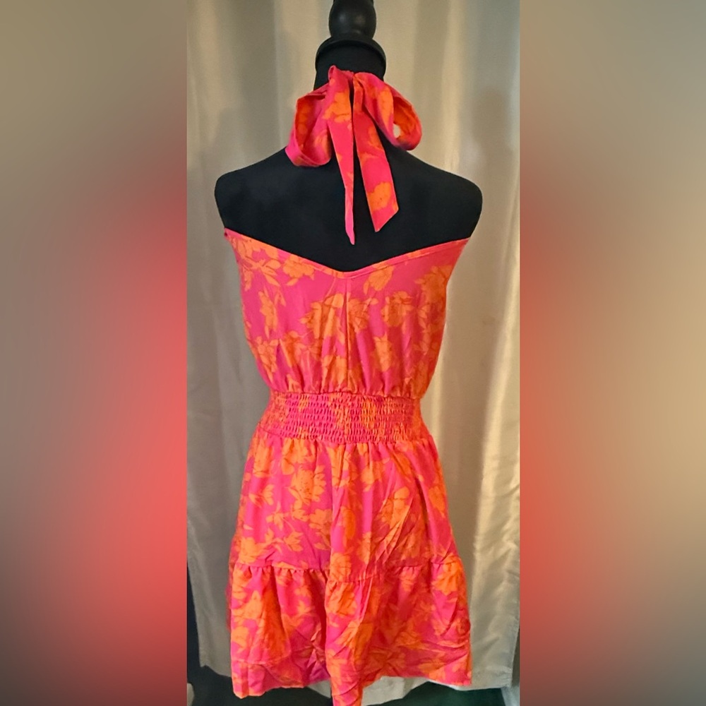 Floral One-Shoulder Dress or halter dress in Pink and Orange - Picture 3 of 3